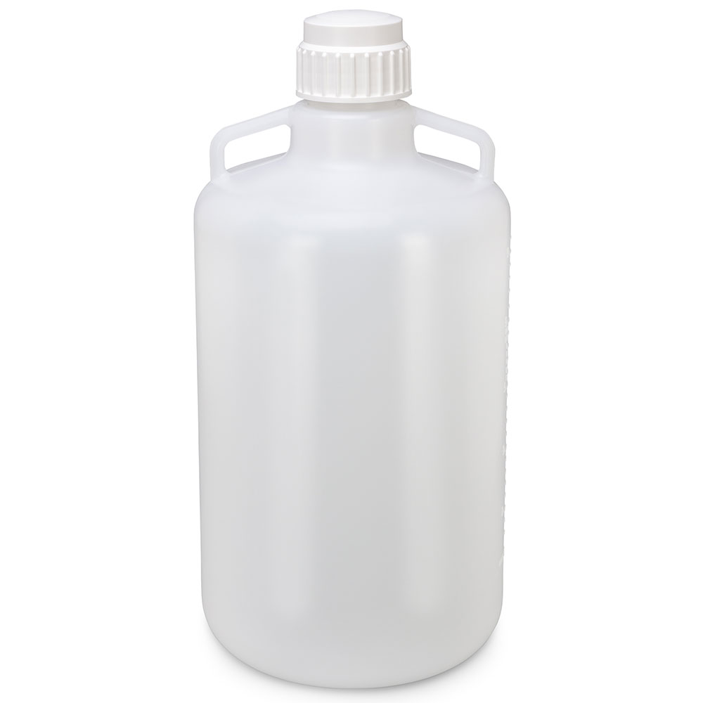 Globe Scientific Carboy, Round with Handles, LDPE, White PP Screwcap, 25 Liter, Molded Graduations Carboy;Carboy with handles;Round Carboy;LDPE;25L